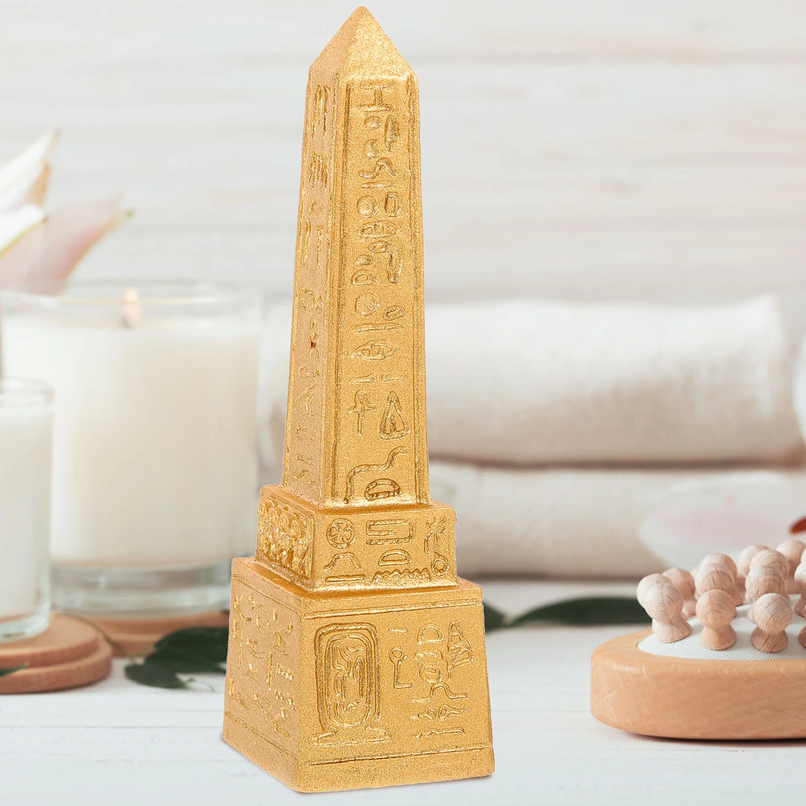 2 Pcs Statue Egyptian Temple Sand Table Spiral Pyramid Sculpture Golden Decoration