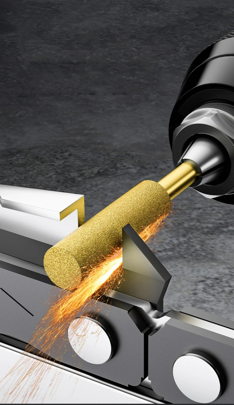 Gold Diamond Coated Cylindrical Burr Chainsaw Sharpener Stone File Chain Saw Sharpening Carving Grinding Power Tools Kit