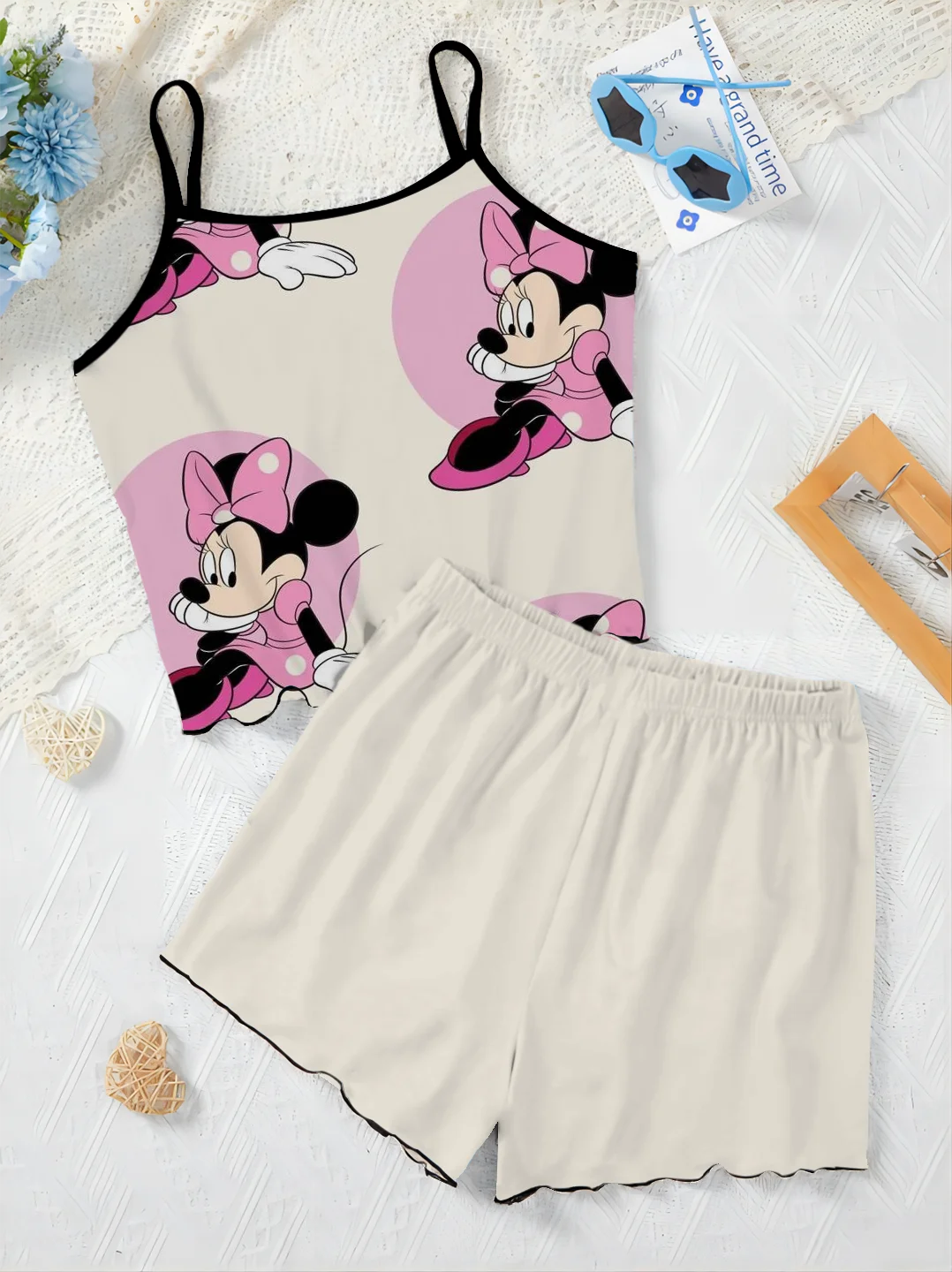 Kurze Sets für Frauen 2 Stück Minnie Maus Damen anzug Pyjama Rock Mickey Slip Kleid Disney T-Shirt Top elegante Disney Mickey