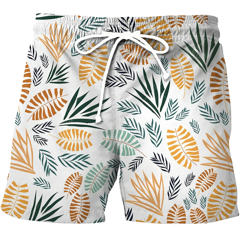 Pantalones cortos de playa con estampado 3D de plantas de Isla de mar, pantalones cortos de surf de vacaciones de moda, pantalones cortos de natación, hawaianos, nuevos