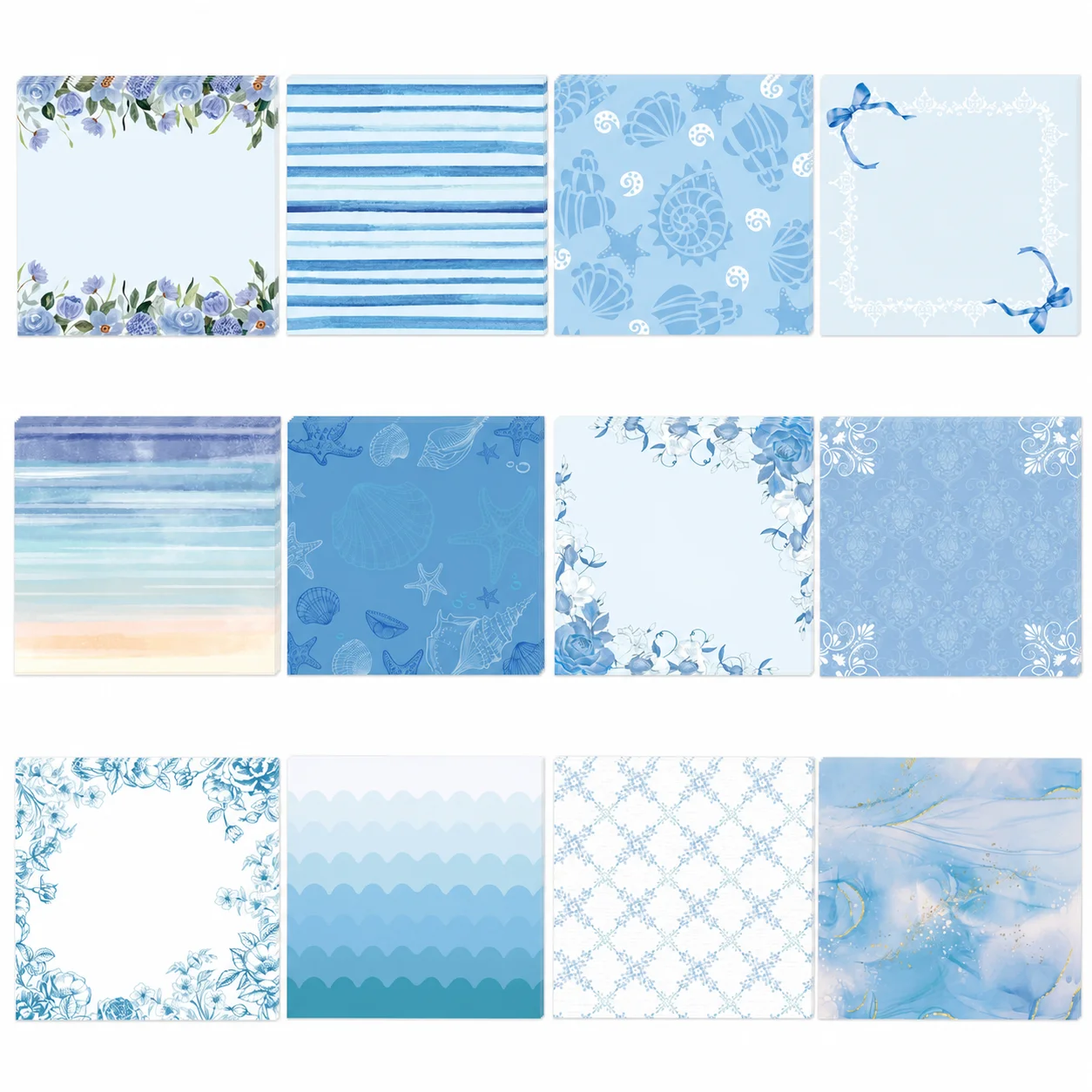 3x3 Inch Square Self-Stick Notes 12pcas Blue Ocean Themed Adhesive Sticky Notes For Diy Journal Scrapbooking Decoration