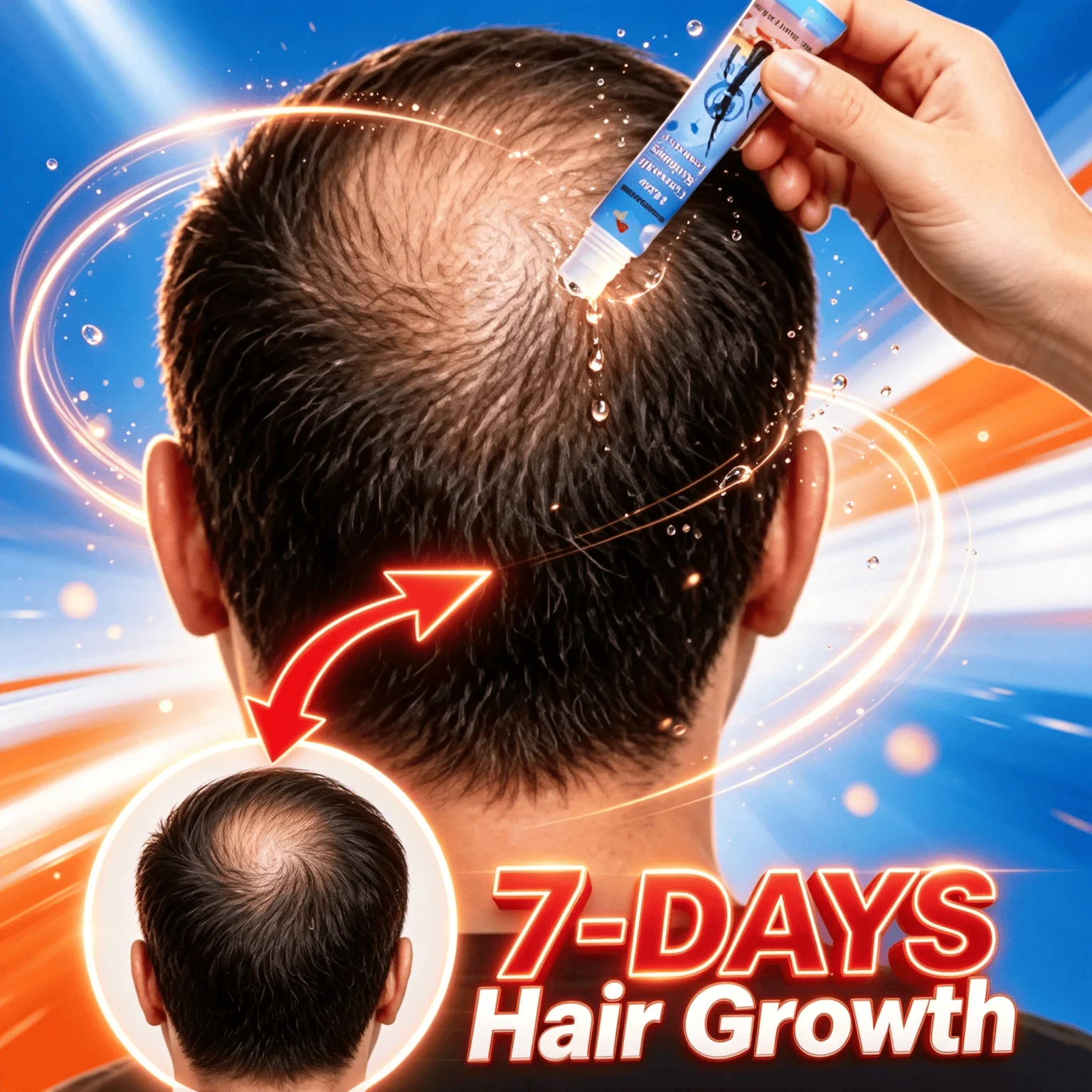 Roller-on hair growth massage liquid  awakens hair follicles,  resulting in fuller scalp.