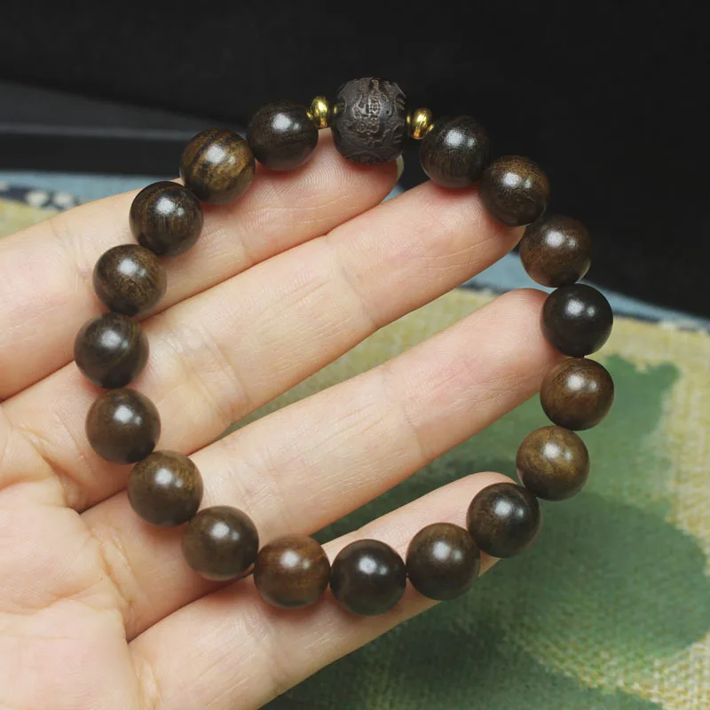 10mm Wooden Bracelet Carving The Brave Lucky Beads Vintage Chinese Style Buddha Beads Rosary Hand String Wen Play Jewelry Gifts