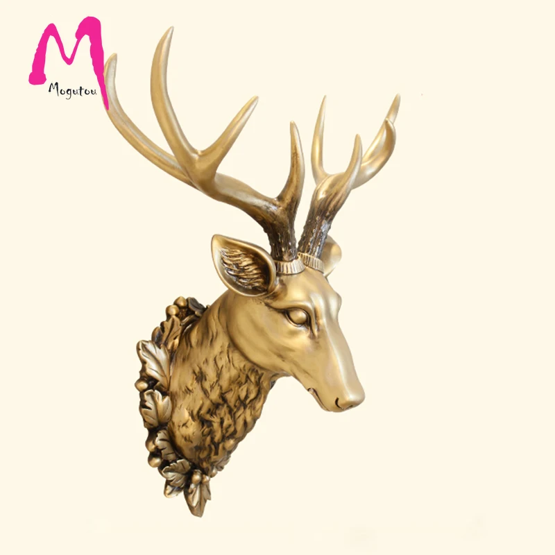 

[MGT]Big Deer Head Statue Decoration Accessories 3D Animal Abstract Sculpture Wall Hang Decor Christmas Statue Living Room Mural