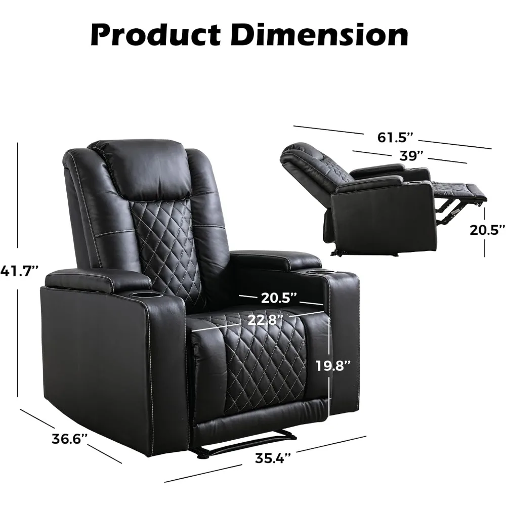 Power Recliner Home Theater Seating23Spacious Seat, Overstuffed Backrest, USB Ports and2Cup Holders, Faux Leather Recliner Chair