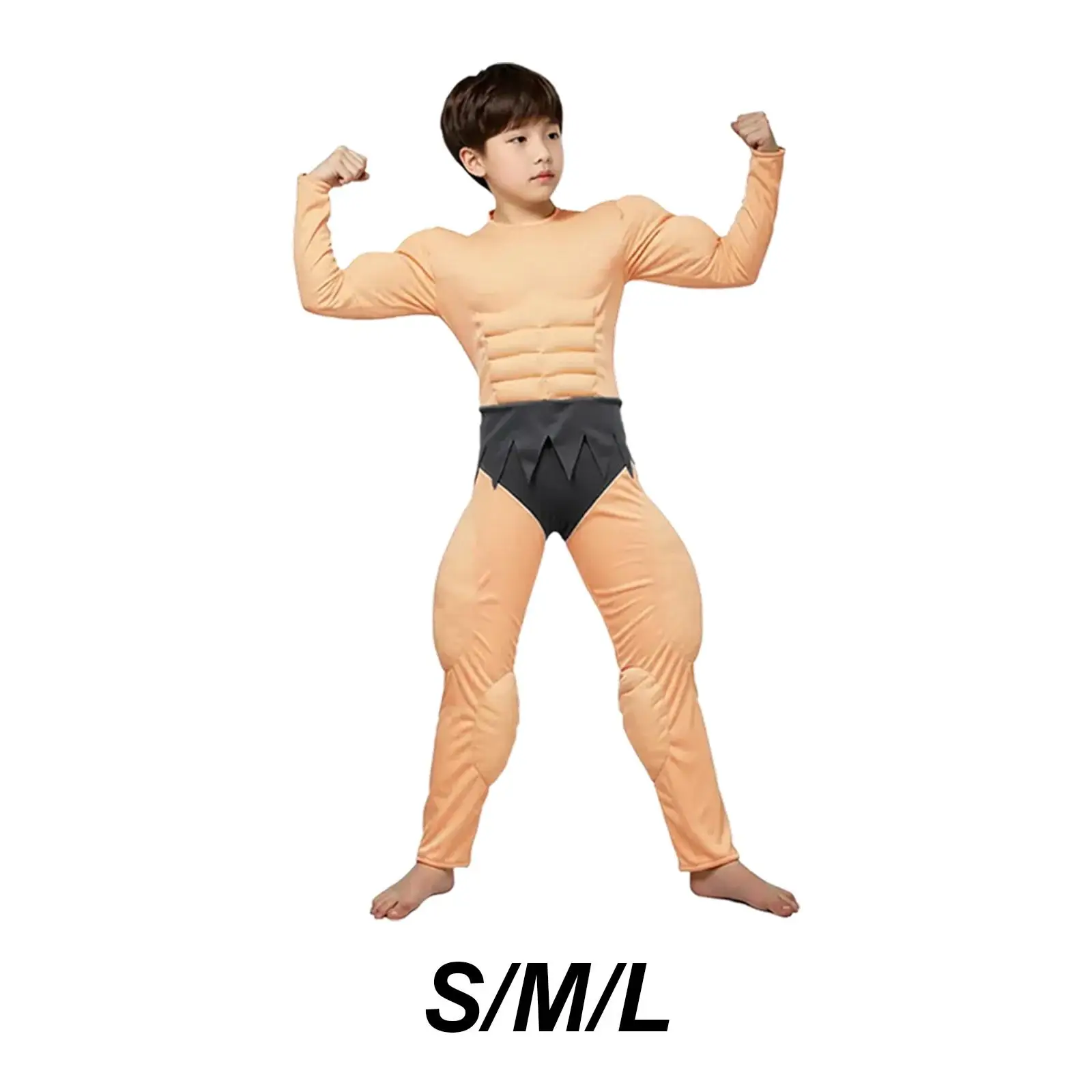 Boy's Muscle Jumpsuit Funny Fashion Padded Muscle Suit for Kids Weightlifter Clothes Bodysuit for Cosplay Dressup Party Carnival