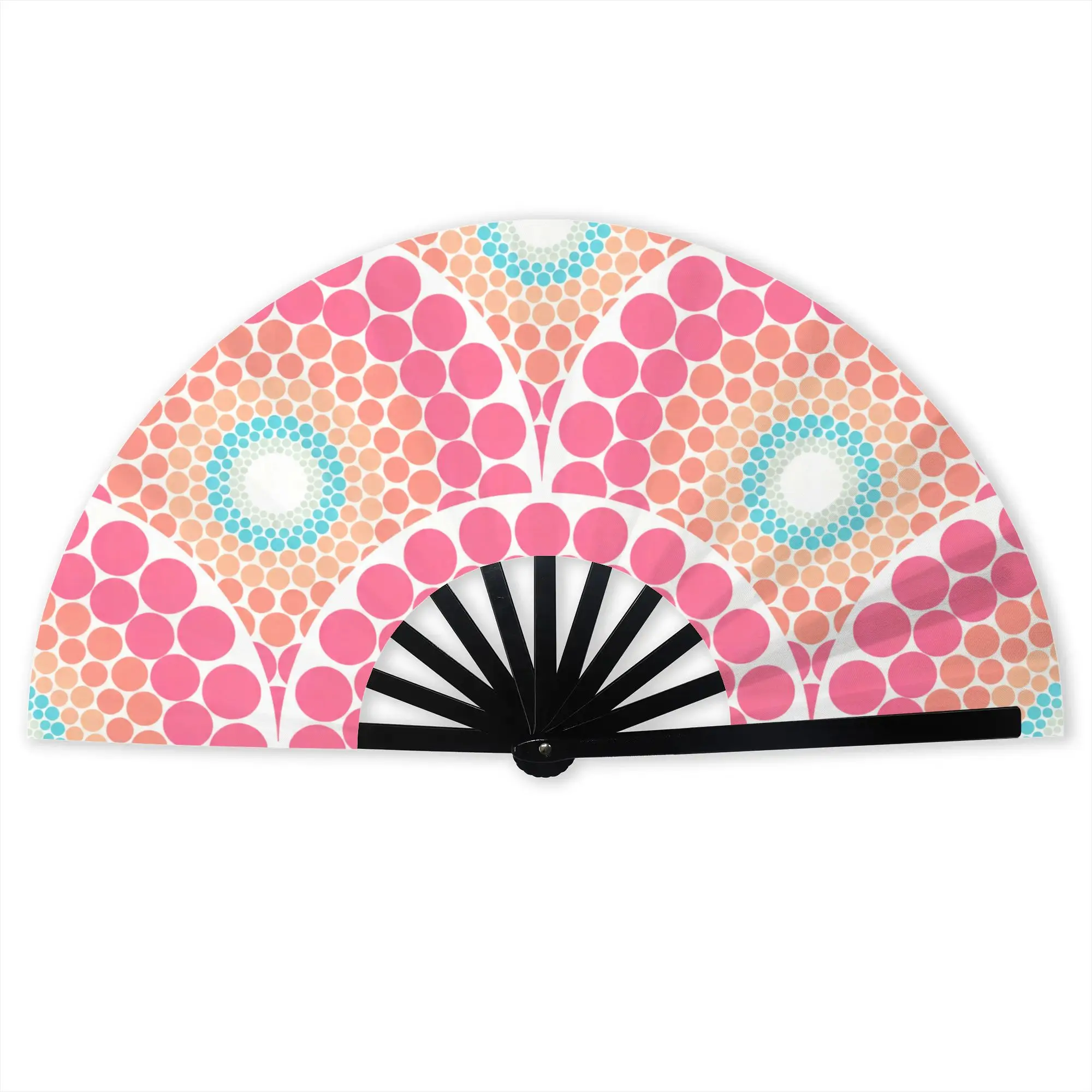 Mandala Scallop  Stylish Hand Fan  Men Radiant Sunset on Sea Dot Printed Polyester Fan Vintage For Wedding Party Gift