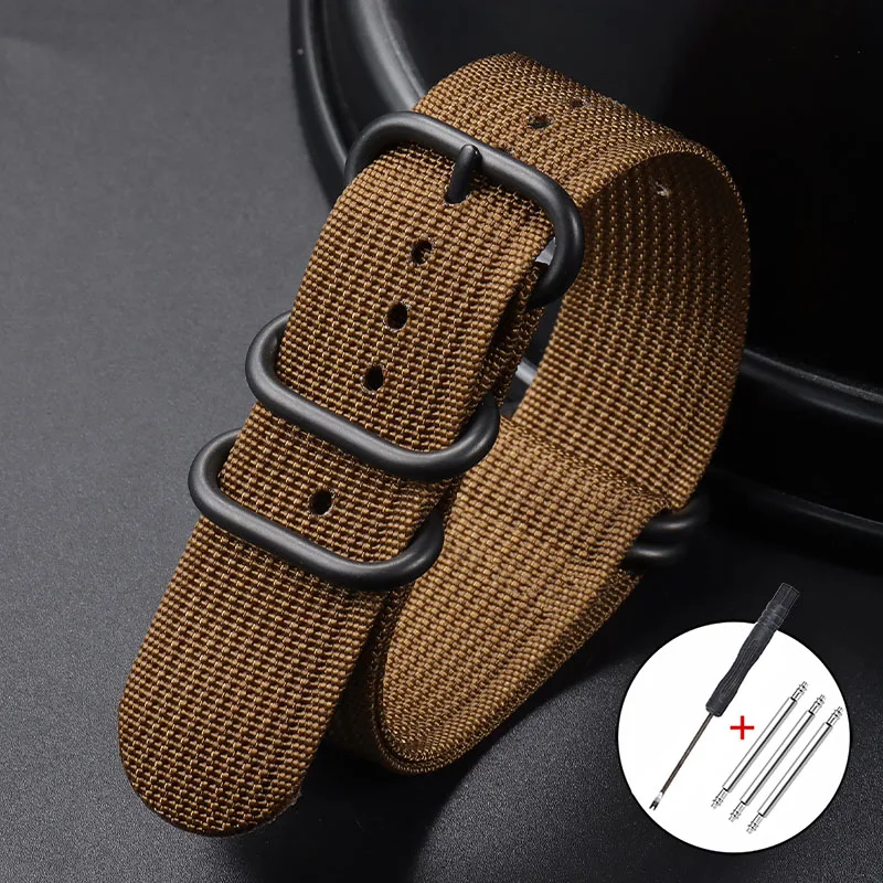 Geripptes Nylon-Uhrenarmband, Nylon-Uhrenarmband, 18 mm, 20 mm, 22 mm, 24 mm, Armband für Seiko Military Loop-Uhrenarmband, schwarze Schnallenarmbänder