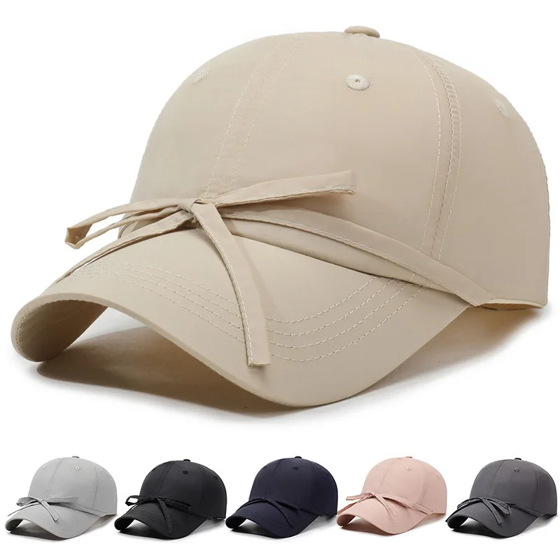 

Summer New Quick Dry Strap Solid Color Bowknot Baeball For Women Simple Outdoor Camping Sunhade Workout Sport Cap