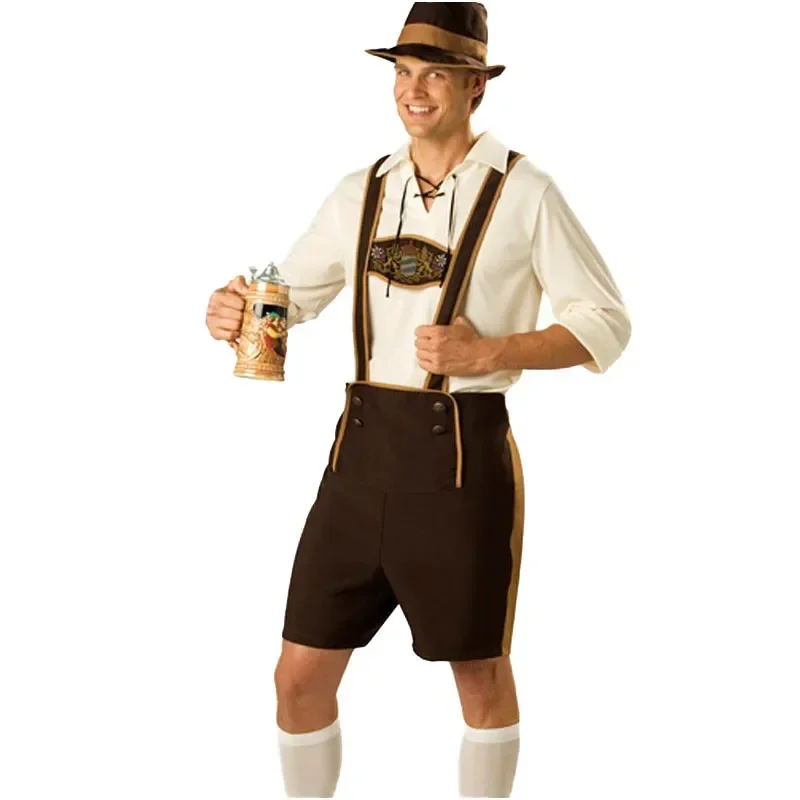 Set di costumi da uomo dell'Oktoberfest bavarese Oktoberfest Festival tedesco Birra Cosplay Costumi di Halloween per adulti taglie forti Cappello corto