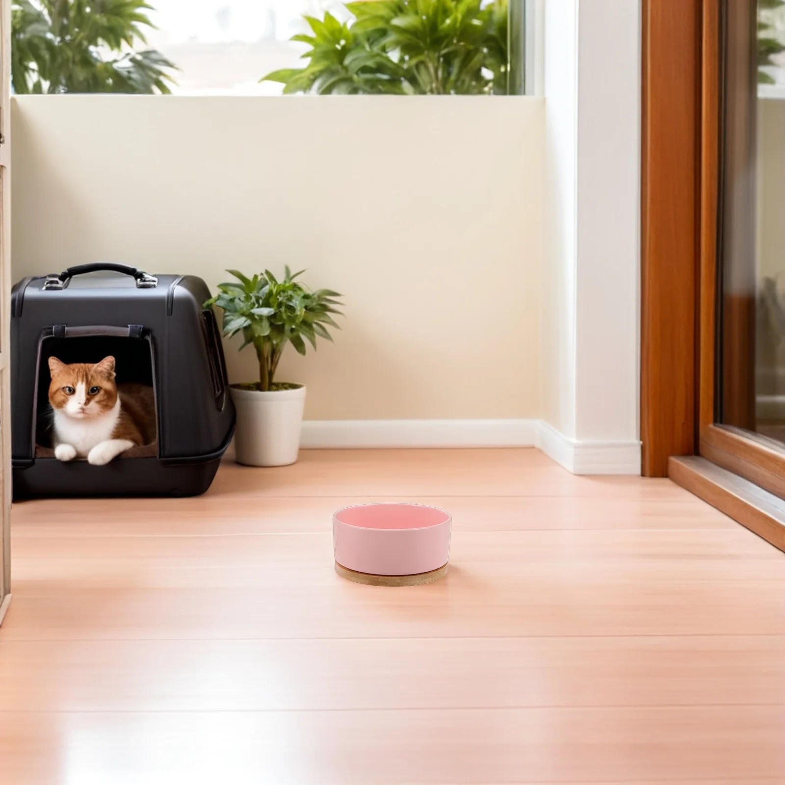 

Heated Water Bowl for Cats Dogs - Constant Temperature Thermal Pet Bowl Removable Ceramic Dish Wood Base Outdoor Indoor Electric