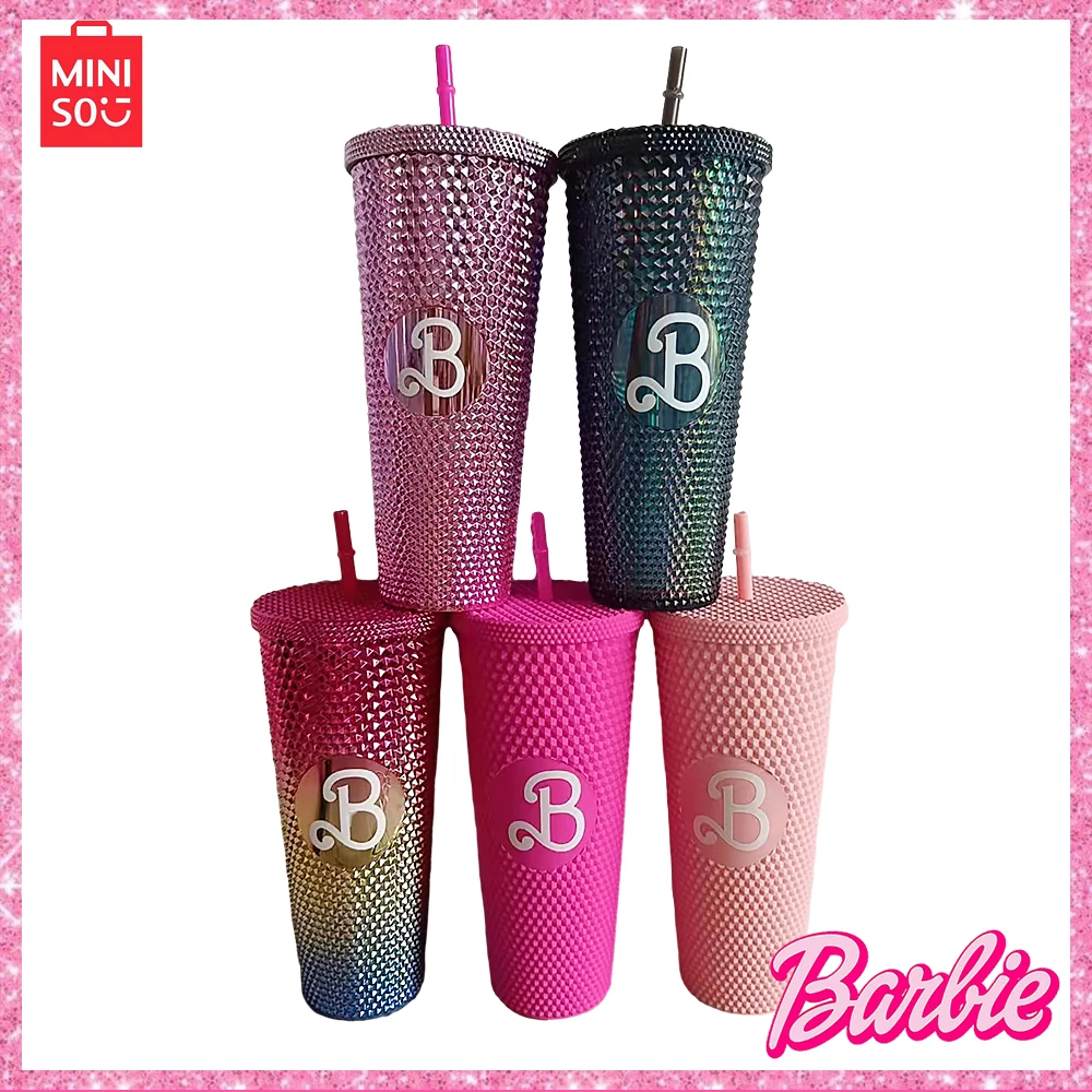 

Miniso Barbie Y2K Girls' New Durian Cup Plastic Straw Cup 710Ml High Capacity Creative Tie Hands Cup Halloween Christmas Gift