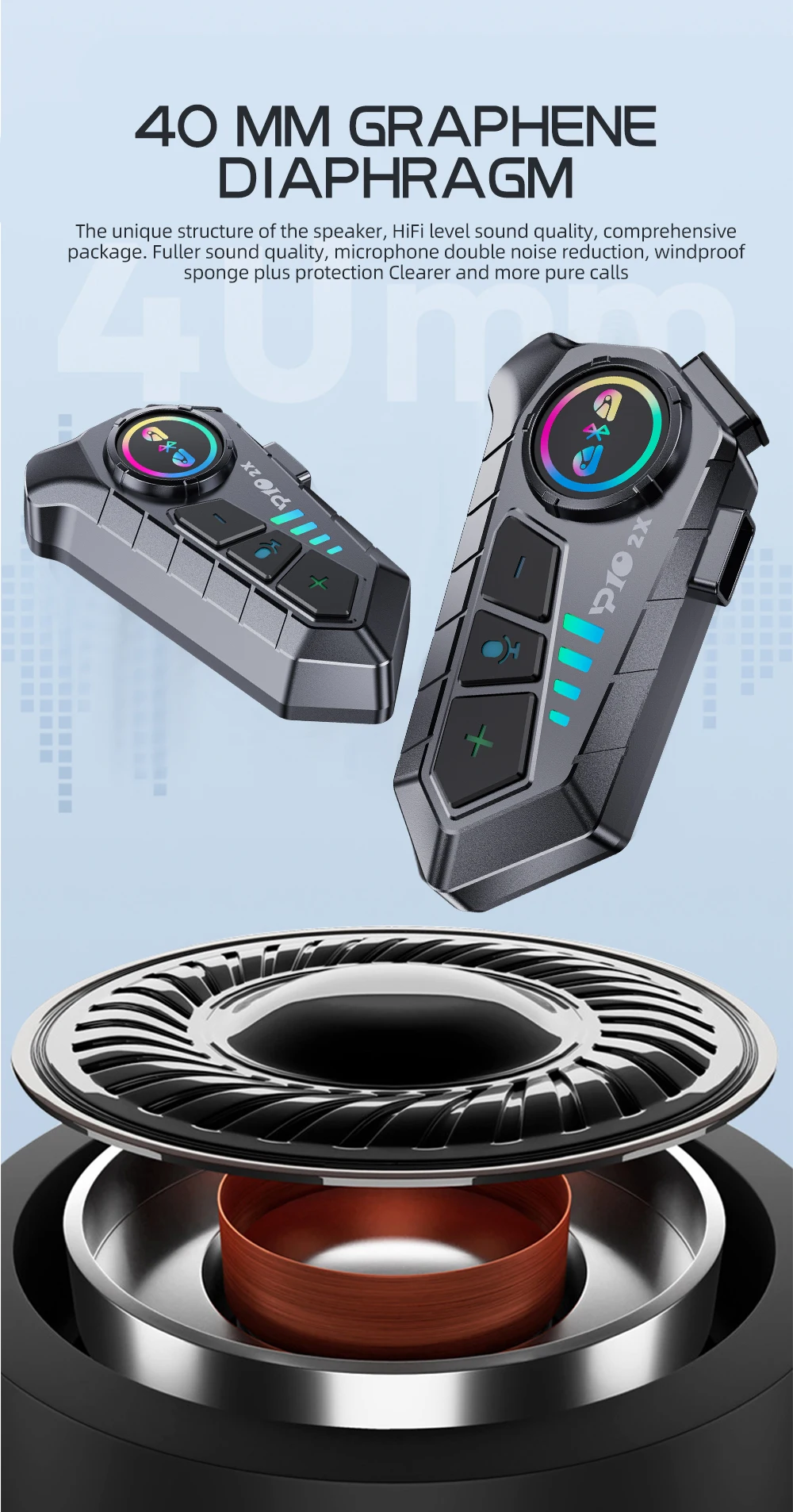 KEBIDUMEI 1/2x Motorrad-Intercom-Headset für 2 Fahrer, Interkommunikator, Moto, 300 m, wasserdicht, Musik-Sharing-Interphone – Detail 6