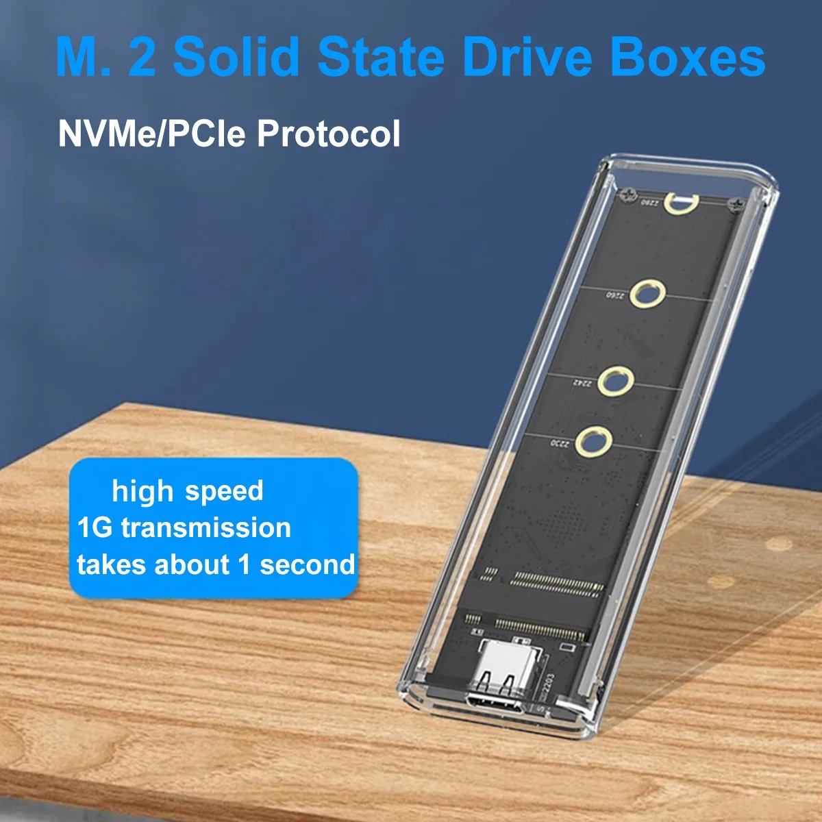 M.2 SSD-Gehäuse Transparentes M.2 NVMe SSD-Gehäuse USB 3.1 Typ C Gen2 10 Gbit/s Werkzeugfreies M.2 NVMe Solid State Drive Box für PC