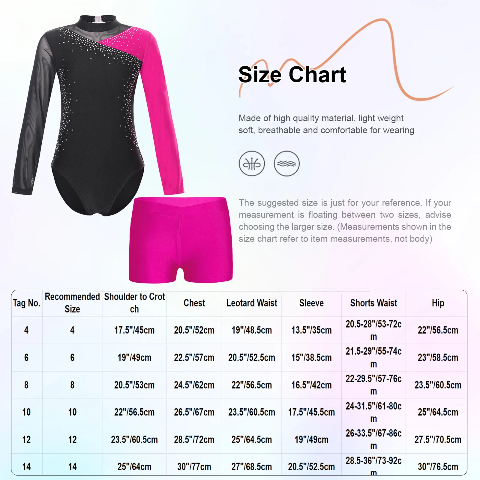 Kids Girls Ballet Dance Sets Rhinestone Gymnastics Leotard Long Sleeve Cutout Back Bodysuit with Shorts Suits for Performance