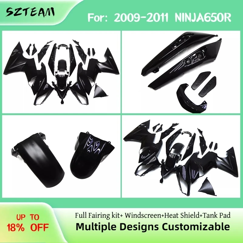 For 2009 2010 2011 KAWASAKI NINJA 650 OEM Replacement Motorcycle Fairings ER-6f 09 10 11 ABS Plastic Fairing Kit Bright Black