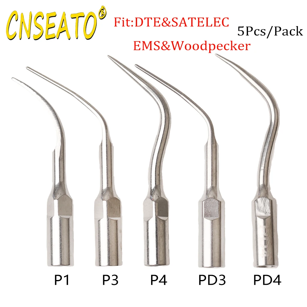 5Pcs Dental Ultrasonic Scalers Tips Compatible EMS Woodpecker SATELEC DTE Scaling Piezo Handpiece Dentistry Tools P1 PD1 P3 PD3