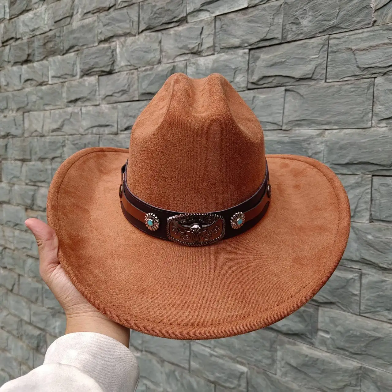 

Suede double concave denim hat New Western denim hat Suede material New men's and women's outdoor hat Knight hat