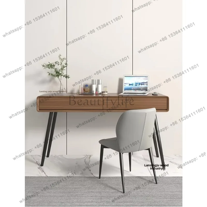 YJ French Style Home Desktop Rotating Desk Modern Minimalist Walnut Corner Small Apartment Solid Wood Computer Desk Desk Dresser