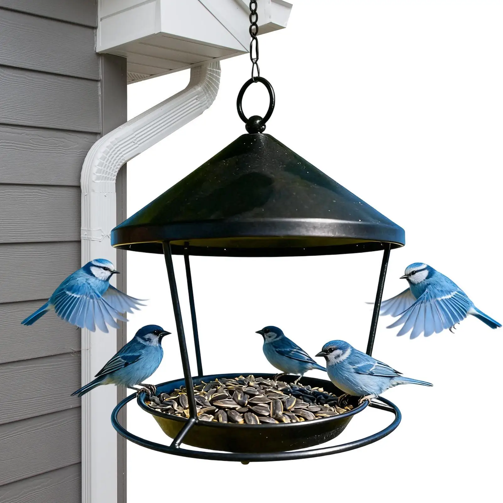 Comedero para pájaros colgante de metal para exteriores, resistente a la intemperie, bandeja para alimentar pájaros, comedero colgante para jardín, tazón de comida para pájaros