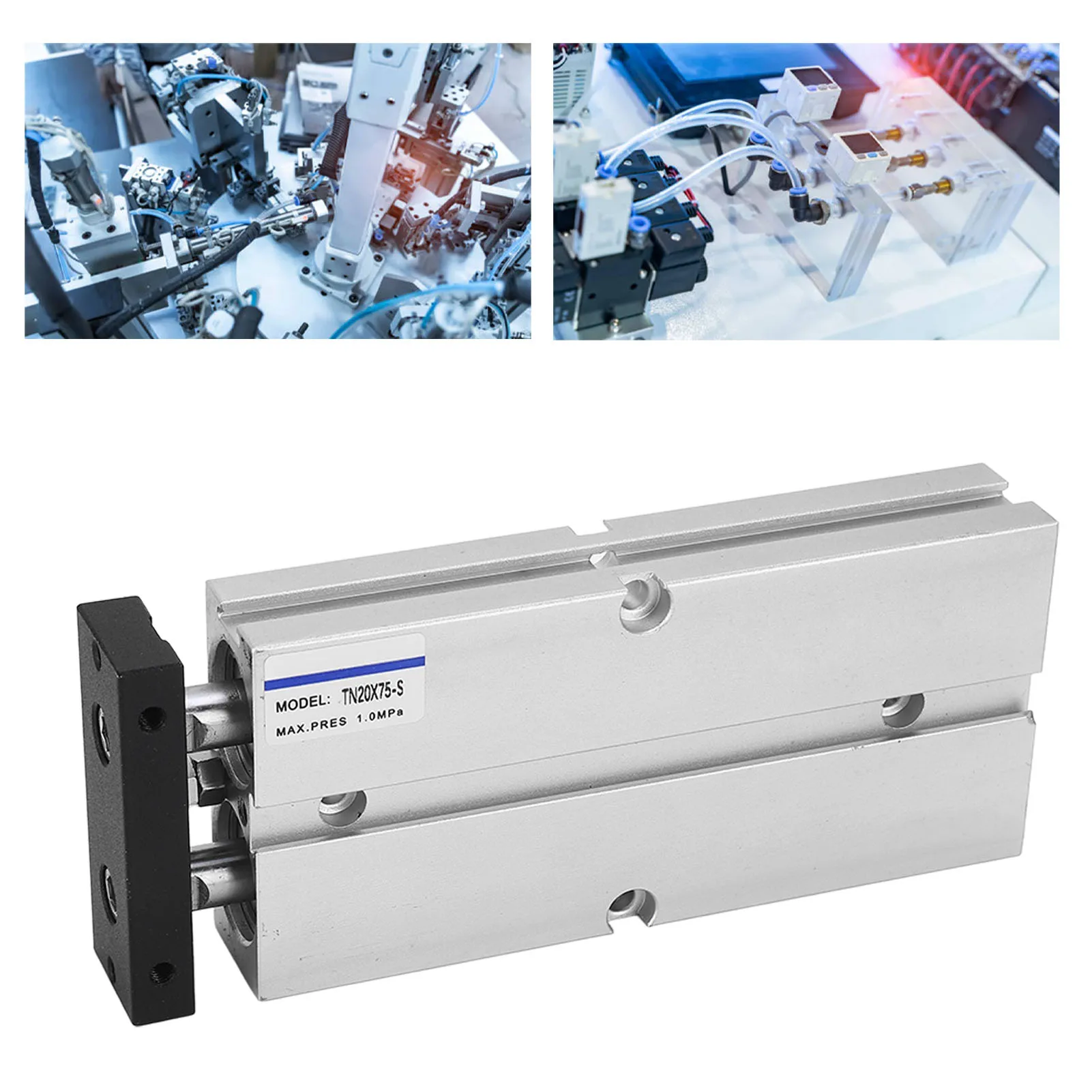 Double Rod Air Cylinder Pneumatic Air Double Acting Aluminum Alloy 20mm Bore 75mm Stroke