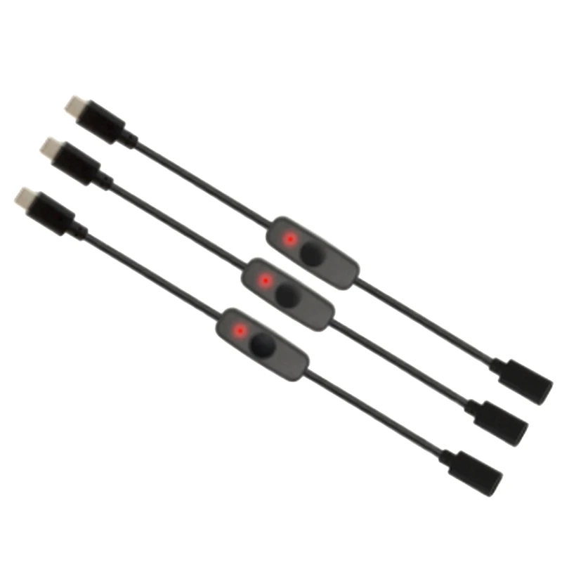 مفتاح طاقة USB من النوع C مع مصباح مؤشر ، من الذكور إلى الإناث ، كابل تمديد ، التوت Pi 4B