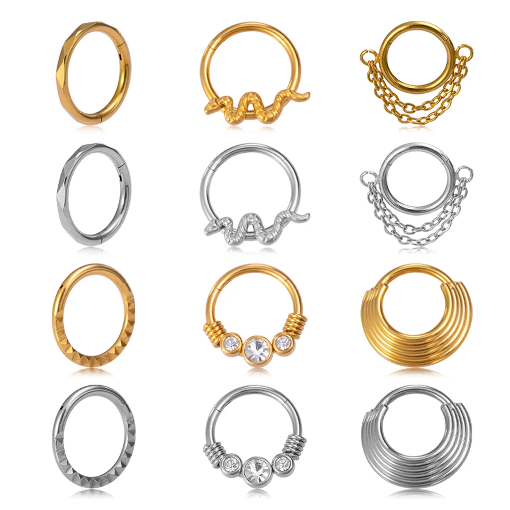 1pc Chain Geometric Snake Hinged Septum Nose Lip Ring Hoop 16G Stainless Steel Clicker Segment Cartilage Tragus Sleeper Earrings