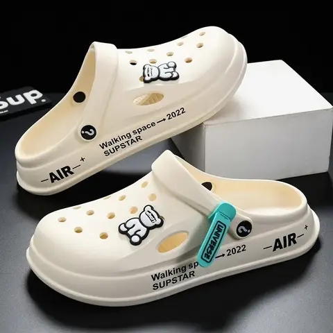 Sandales de plage décontractées pour hommes, chaussures d'été à fond épais, antidérapantes, respirantes, pour l'extérieur, sabots à Sensation confortable, matériau PVC