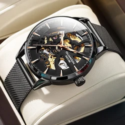 GUANQIN Waterproof Watch Skeleton Dial Trends Classic Self Winding Men Automatic Mechanical Watch Suitable For Festivals, Dating