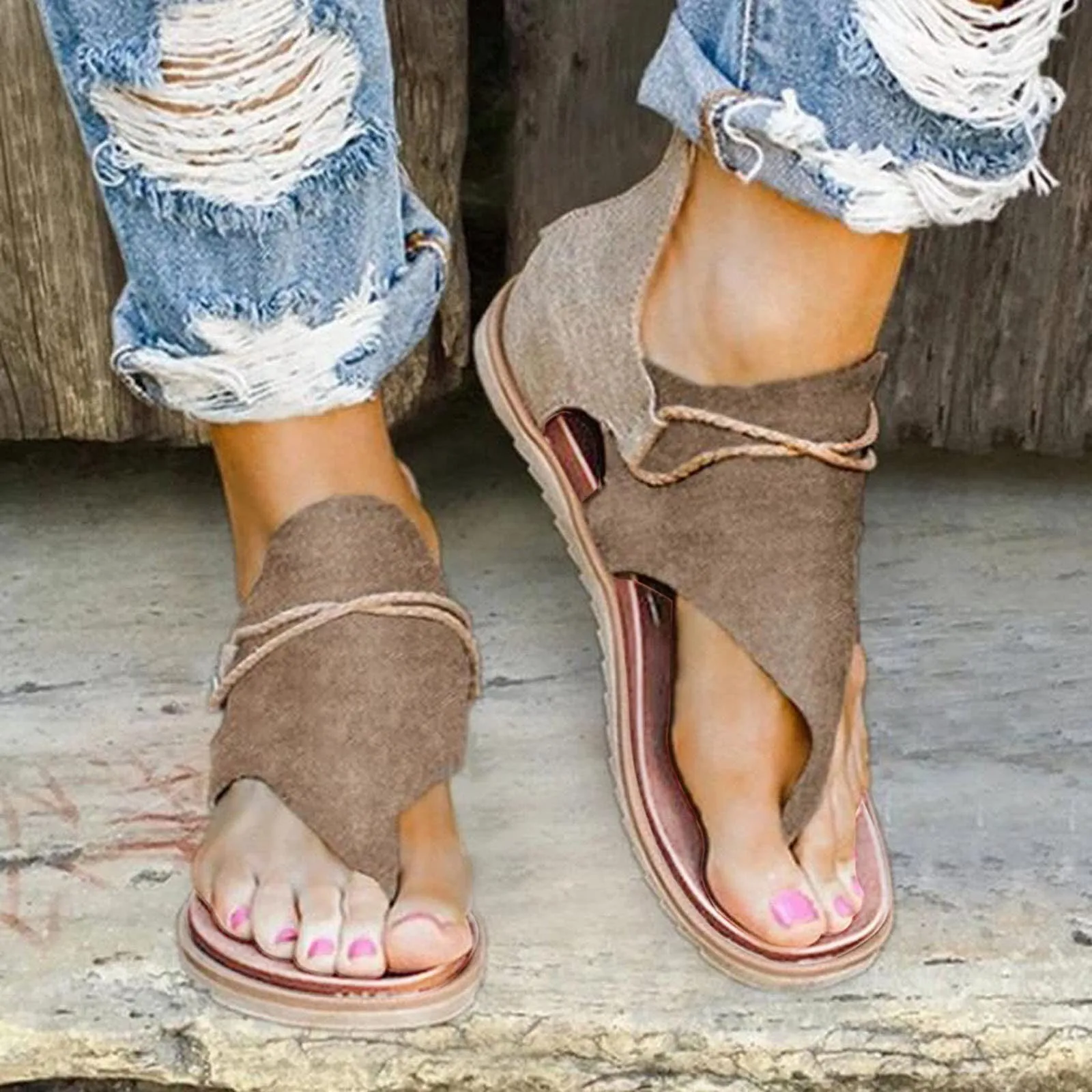 Women Summer Retro Bohemian Sandals Casual Beach T-Strap Roman Open-Toe Sandals Chaussure Femme Sapatos Femininos Zapatos Mujer