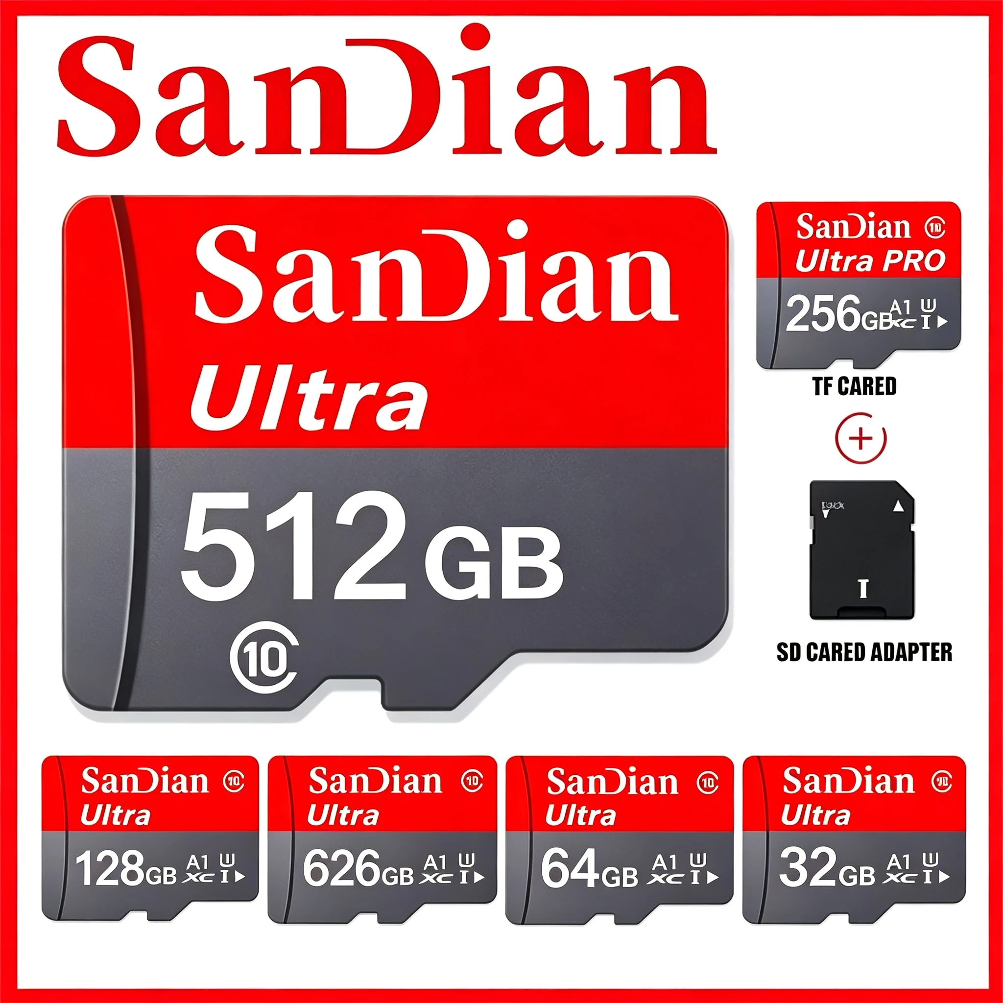 Memory Card 256GB TF Cards 64GB Micro TF SD Card 512GB SD Cards for Smart TV/Nintendo Switch/E-Reader/Digital Frame/Car DVR