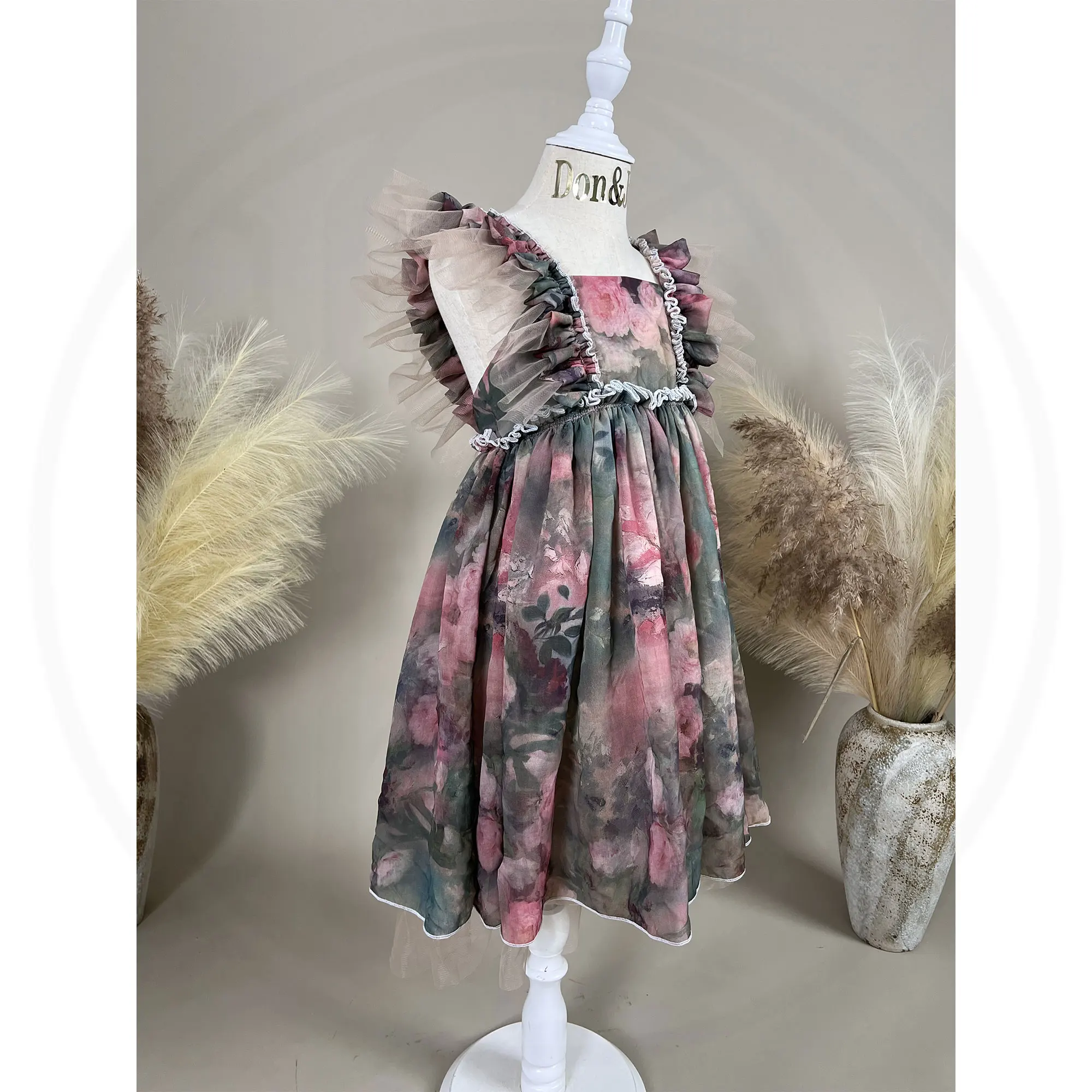 Don&Judy Floral Ruffle Princess Kid Dress Gown for Photography 1-6 Years Old Baby Girl Photo Shooting Birthday Party Dress 2023