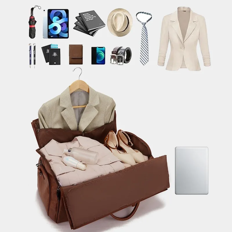 

Foldable Large Capacity Women's Travel Convenient Carry-on Clothing Bag Large PU Leather Duffel Bag Women's Business Travel Bag