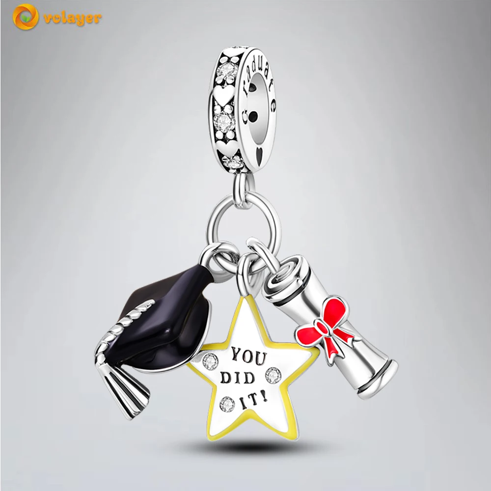 

Volayer 925 Sterling Silver Beads Bachelor's Hat Star Dangle Charm fit Original Pandora Bracelets for Women DIY Jewelry