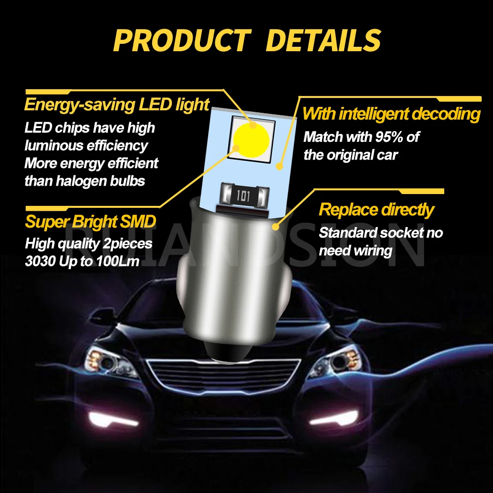 RUIANDSION BA7S T6.5 LED Interior Lights AC/DC 12V 24V Dashboard Indicator Lamp for Car Truck RV Motorcycle White Warm White
