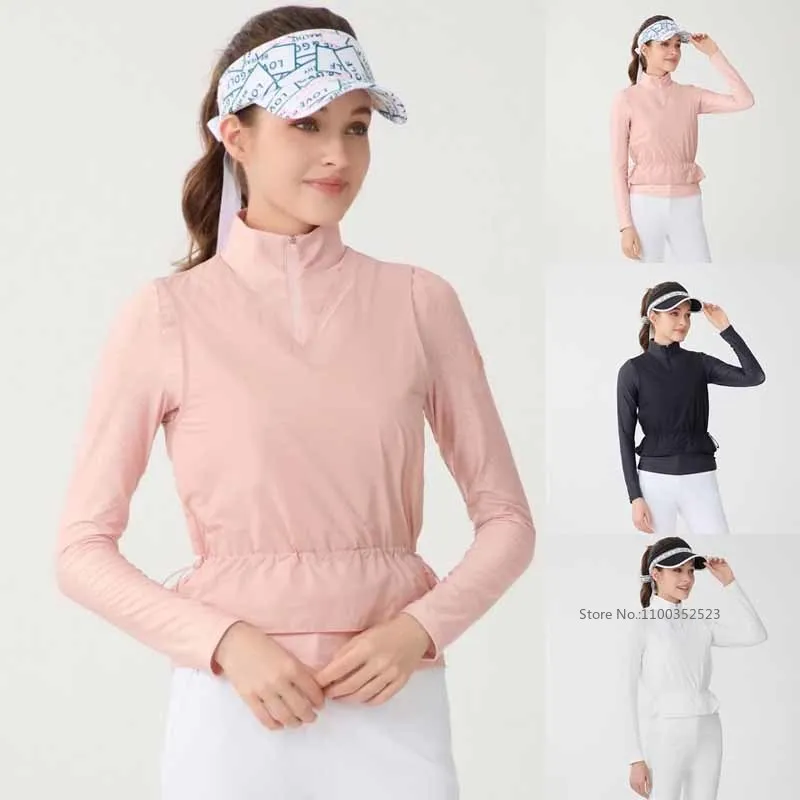 love-golf-new-shirts-women-sunscreen-long-sleeve-cooling-top-ladies-thin-quick-dry-golf-shirts-zipper-v-neck-slim-sportswear