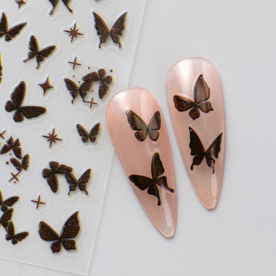 8 個 3D 光沢のある蝶ネイルステッカー マルチカラー蝶自己粘着ネイルアートデザインかわいい動物ネイルサロンデコレーション