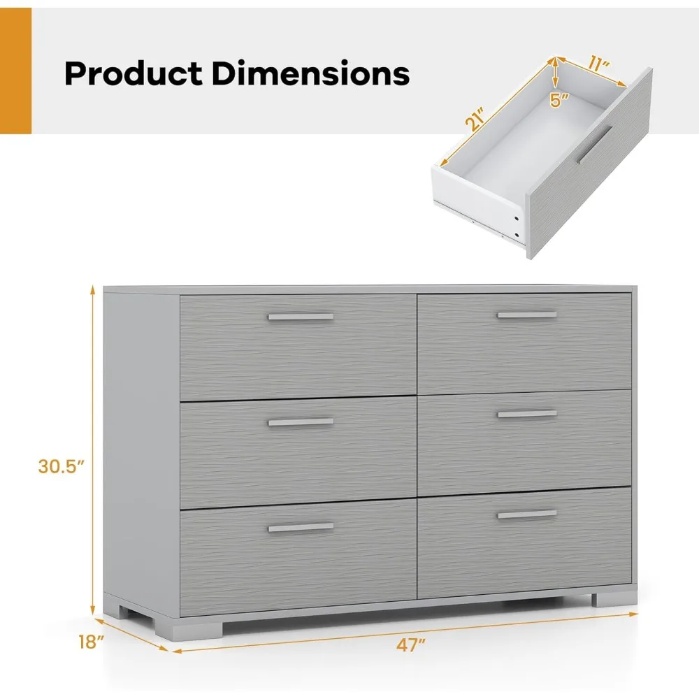 خزانة تخزين مع 6 أدراج وأرجل معدنية ومقابض، وأجهزة مضادة للسقوط، وخزانة مزدوجة واسعة، وطاولة كونسول، وحديثة