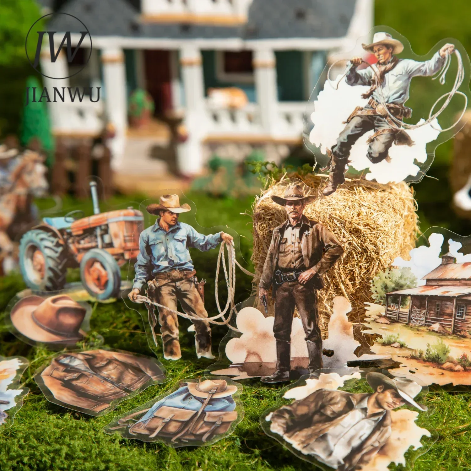 JIANWU Ranch Life Series Vintage Character Landscaping Material Collage PET Sticker Creative DIY Journal Stationery