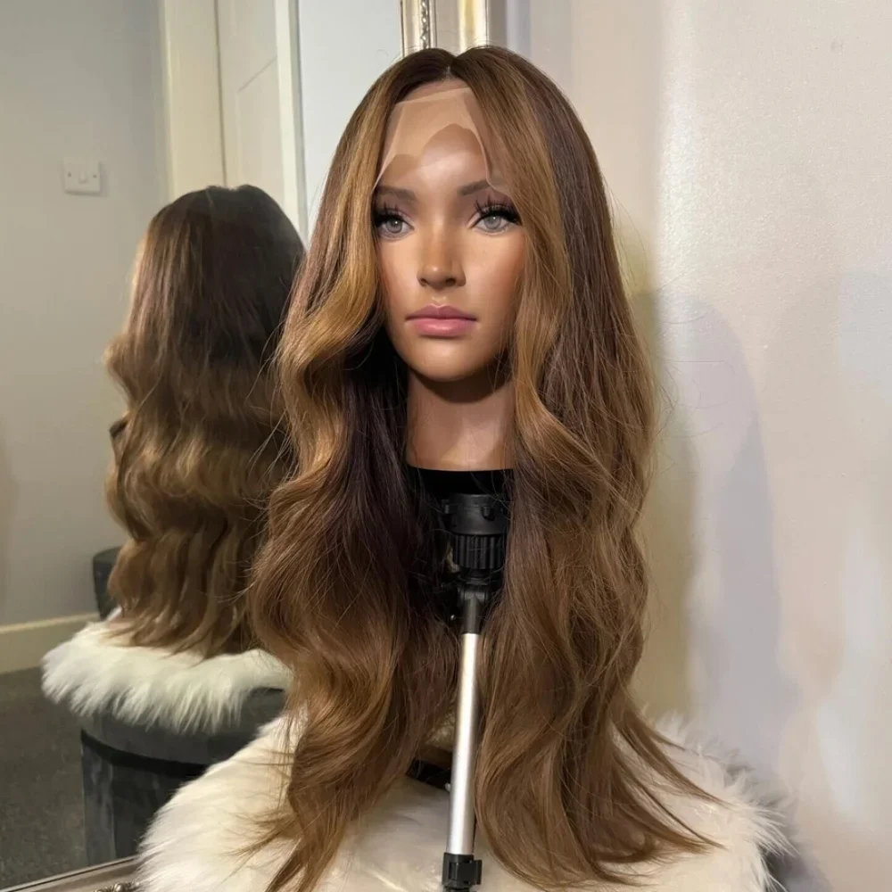 

Highlight Brown Preplucked Glueless Body Wave Long 180 Density Soft Lace Front Wig For Women BabyHair 26“ Long Heat Resistant