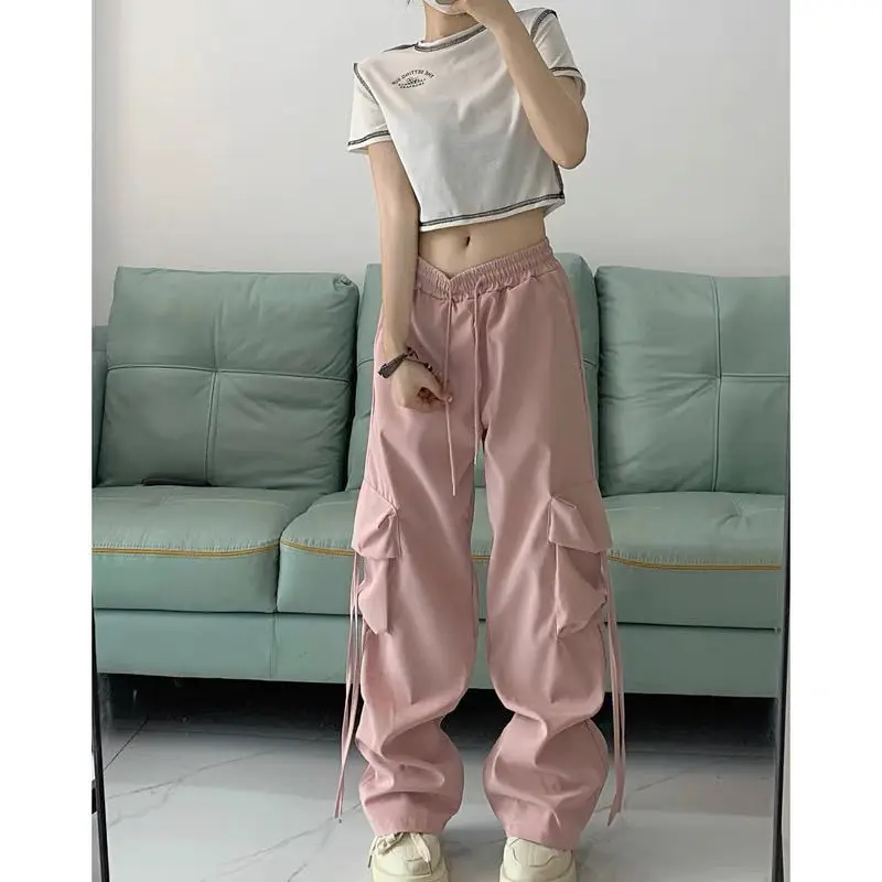 Girls Summer New Fashion Short-sleeved Shirt +high Waist Cargo Pants Two-piece Suit Korean Casual Top Trousers Matching Set