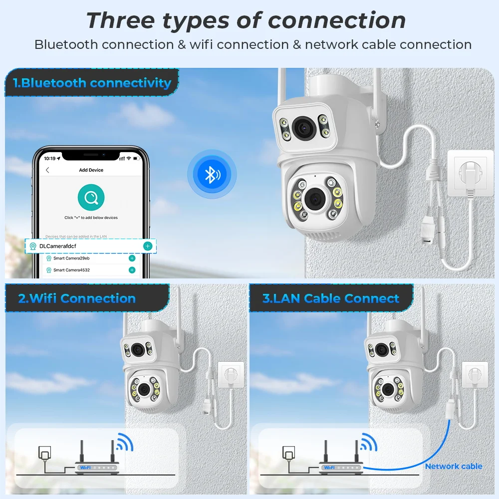 Reobiux Wifi PTZ Camera Outdoor Surveillance 8MP Dual Lens IP Cam CCTV Security Protection Dual Screen Camera With ICsee App