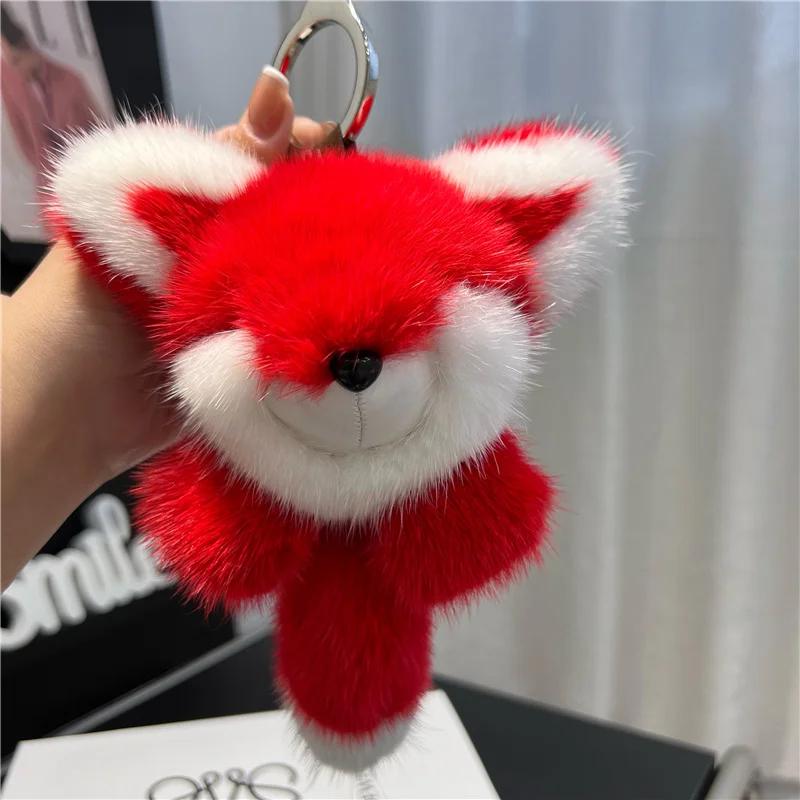 

Natural Real Mink Fox Pendant Plush Doll For Women Bag Ornaments Mink Fur Fox Car Keychain Animal Car Key Chain Birthday Gifts