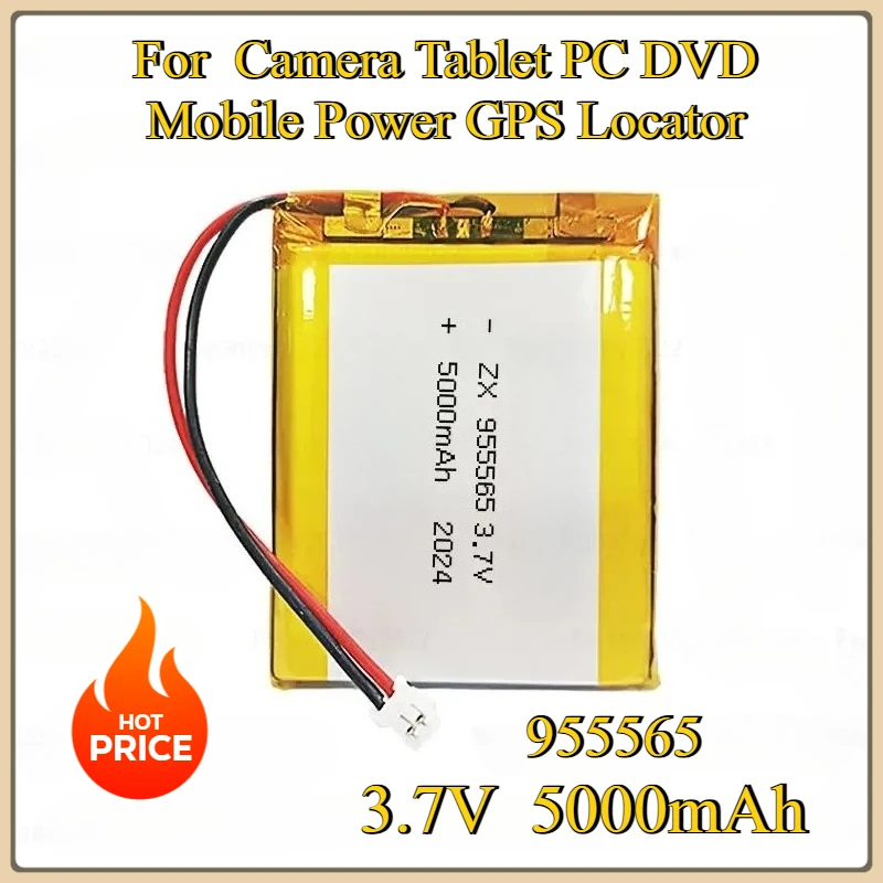 

New 955565 Lithium Polymer Battery 3.7V 5000mAh Rechargeable lipo Batteries for Camera Tablet PC DVD Mobile Power GPS Locator
