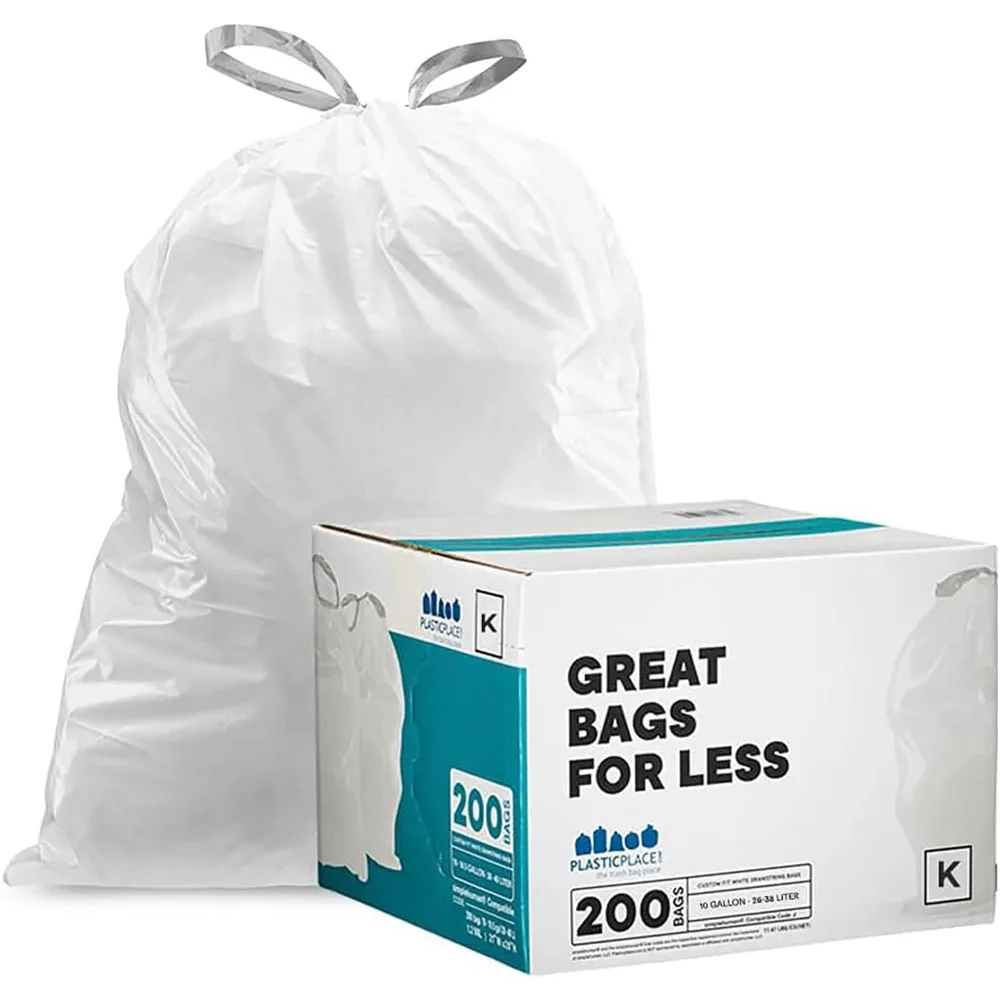 

White Drawstring Garbage Liners 10 Gallon / 38 Liters, 24" x 28"