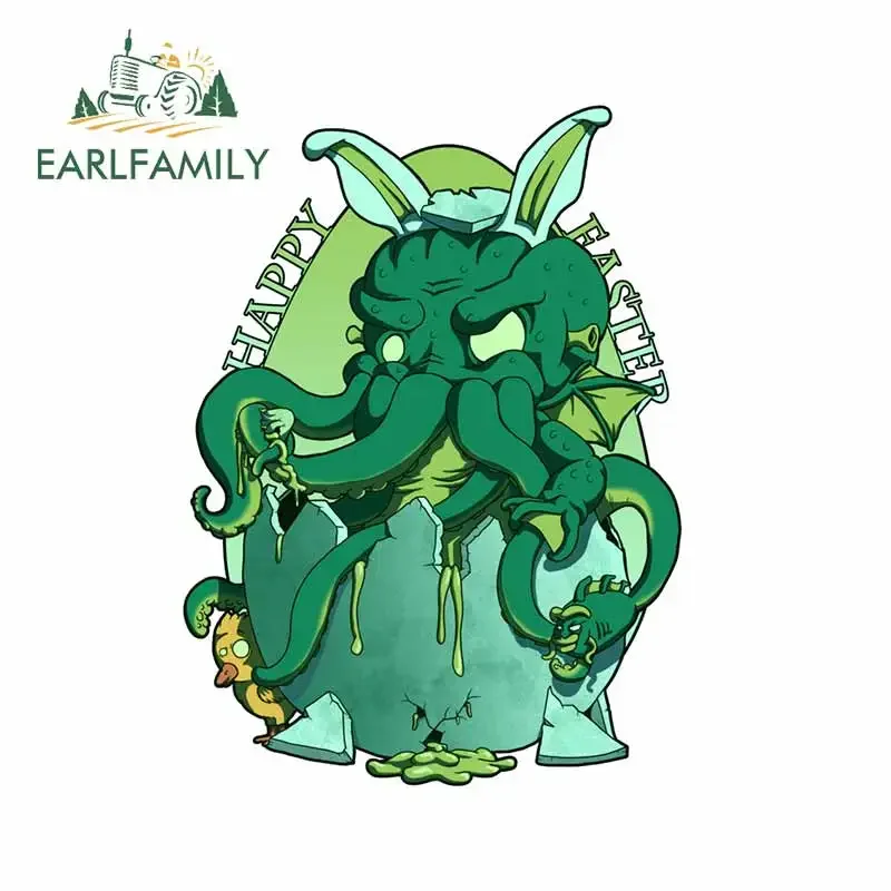 EARLFAMILY 13cm x 9.6cm for Green Tree Cthulhu Happy Easter Surfboard VAN Car Stickers Windshield Waterproof Trunk Laptop Decal