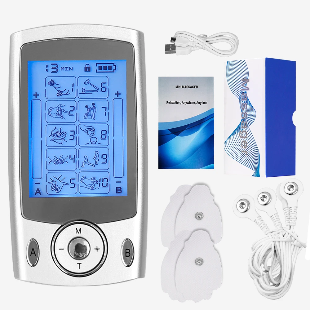 TENS EMS Electric Pulse Massager 16 Modes 20 Intensity Levels Digital Muscle Stimulator Full Body Portable Home Massage Device