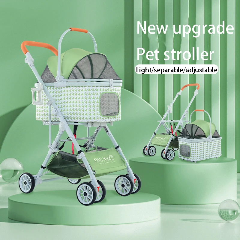 

Four Wheels Separated Type Foldable Dog Stroller Detachable Travel Walk Small Medium-Sized Pet Cart Houndstooth Dog Accessories