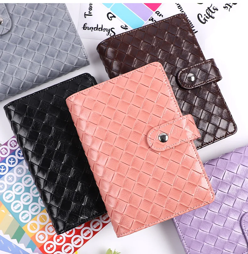 

Macaron A6 PU Braided Grain Leather Loose-Leaf Bookkeeping Notebook wholesale Creative Cash Budget Financial Planner