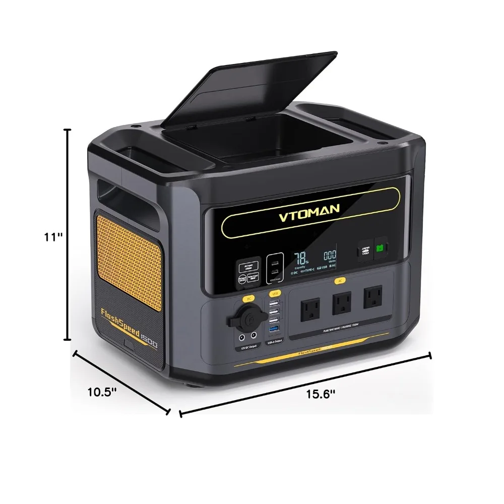 1500W Solar Generator, 1548Wh LiFePO4, 3000W Peak, 1H Fast Charge, UPS Under 20ms, 110V AC & 100W USB, for Camping , Custom